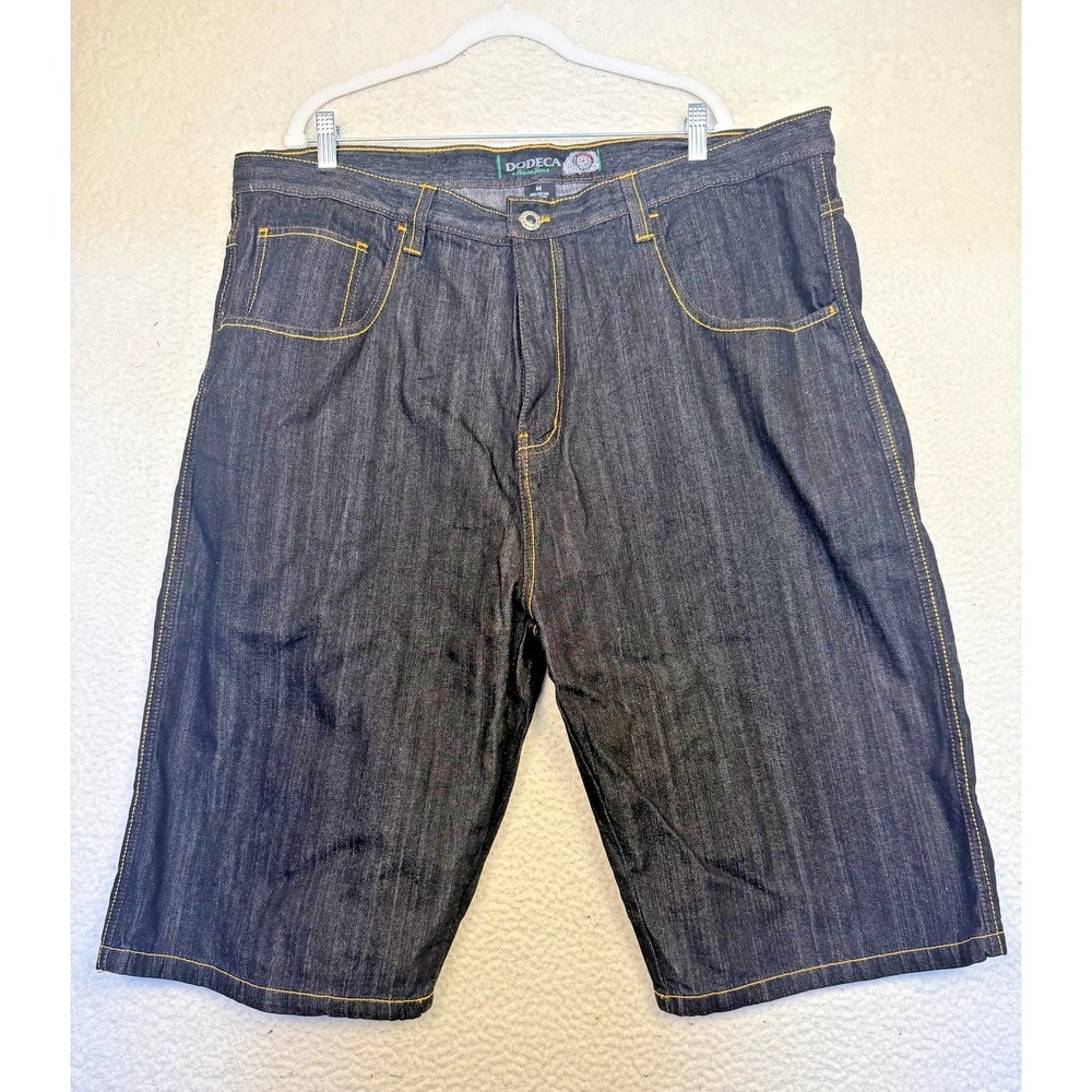 DODECA Shorts Mens 44 Blue Denim Bermuda‎ Geometric Embroidered Back Pockets